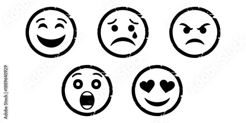 Collection of emotive face icons displaying various emotional expressions and reactions