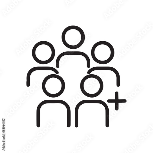 Team Group with Add Member Line Icon Vector On White Background 