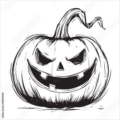 
Cartoon Halloween pumpkin with scary face outline silhouette 