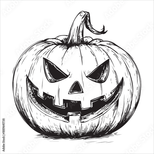 
Cartoon Halloween pumpkin with scary face outline silhouette 