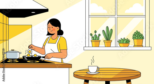 Woman cooking in kitchen preparing a meal.