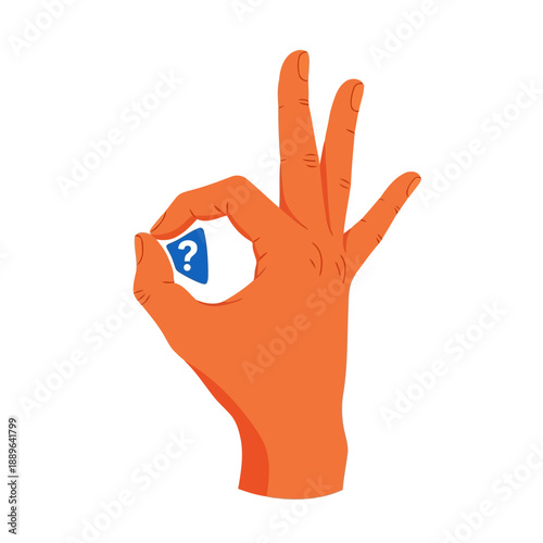 Hand holding a blue card with a question mark on it
