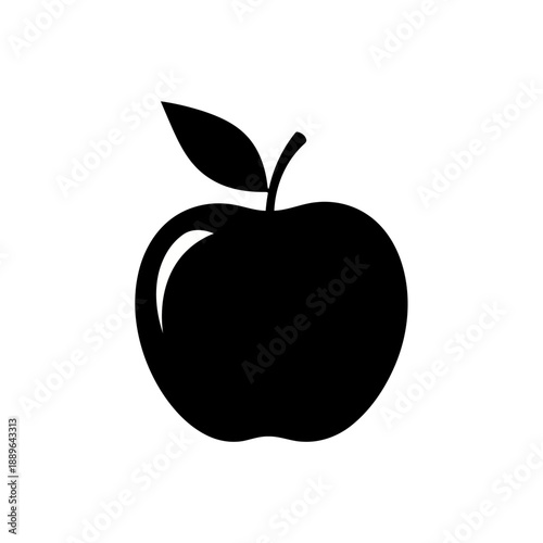 Black apple silhouette on with leaf