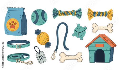 Pet Store Dog Supplies Colorful Hand Drawn Vector Icons