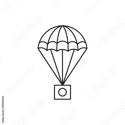 A black and white line drawing of a parachute