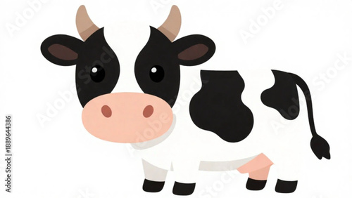 Cute black and white vector illustration of a dairy cow in cartoon style, perfect for farm or dairy product designs.