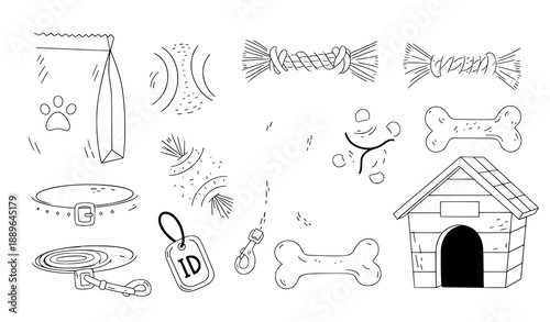 Pet Store Dog Supplies Colorful Hand Drawn Vector Icons