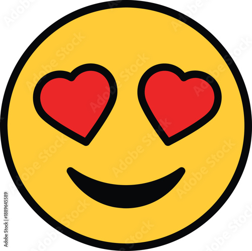 Yellow smiley face with red heart eyes and smiling mouth on white background emoji