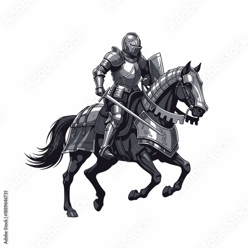 Medieval Knight on Horseback in Armor.