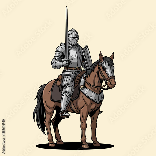 Medieval Knight on Horseback in Armor.