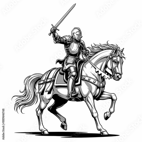 Knight on Horseback with Sword Raised.