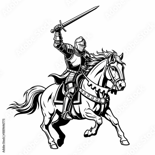 Medieval Knight Riding Horse with Sword.