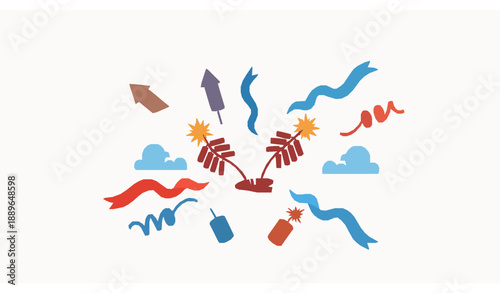 
Festive party poppers firecrackers and confetti flat cartoon vector illustration