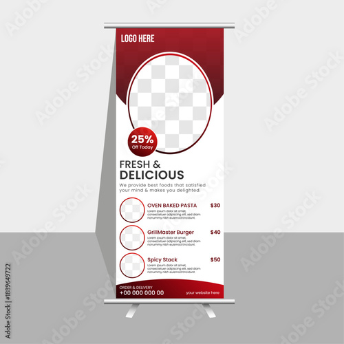 Modern restaurant roll up banner design layout 
