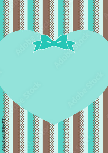 チョコミント色のハート型カードA4サイズ縦　ストライプ背景