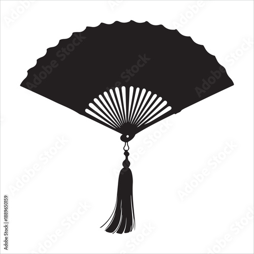 Set of traditional Japanese hand fan silhouette vector icons, decorative folding fans, black flat illustration perfect for Asian culture, art and craft, CAD drawing collection