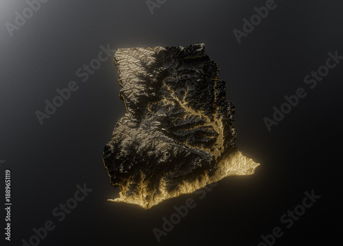 Cuadro en lienzo Ghana Map Golden Metallic Texture Map Gold Reserves And Gold Mining Concept 3D I