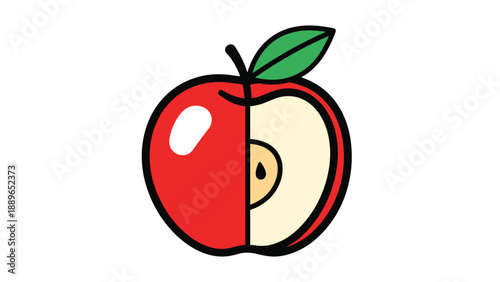 Half of a ripe red apple showing its cream-colored core and tiny black seed, isolated on a white background for a healthy food concept.