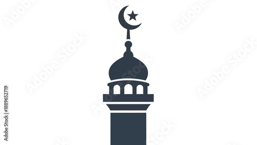 Islamic Mosque Minaret with Crescent Moon.