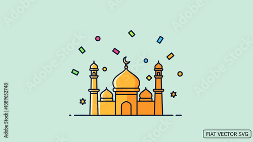 Mosque Icon Illustration with Symbols and Towers.