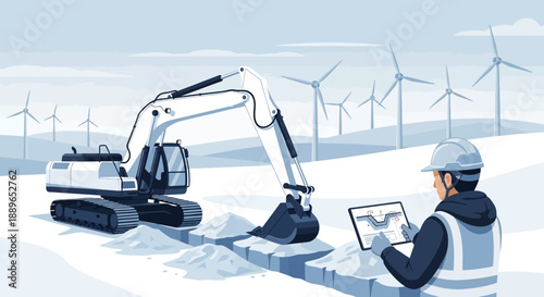 Engineer overseeing excavator at construction site.