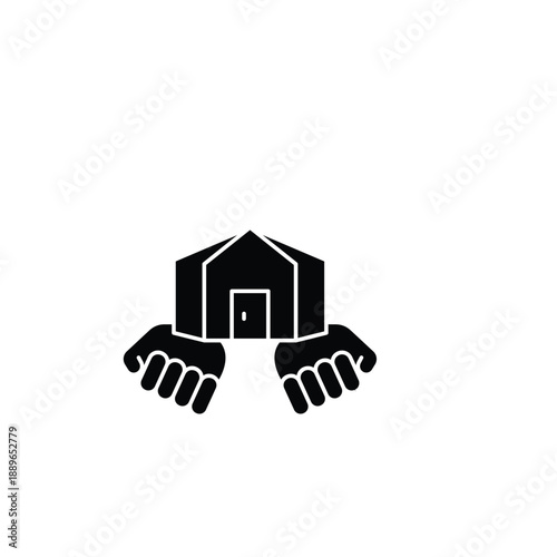Hands Holding Home Icon Black Silhouette.