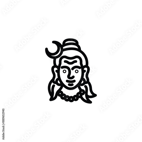 Hindu Lord Shiva icon simple black line art.