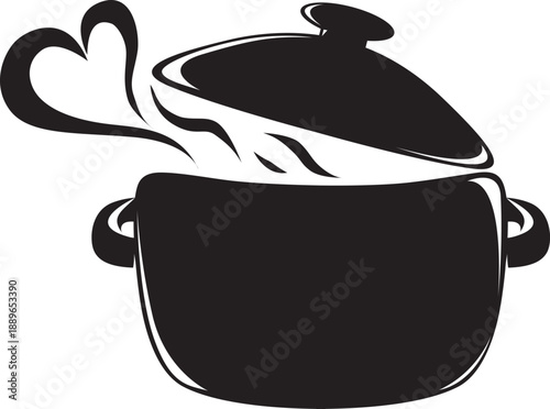 Silueta de olla de cocina con vapor en forma de corazón