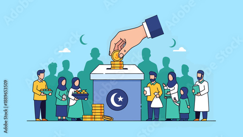 Hand Putting Coin into Charity Box.