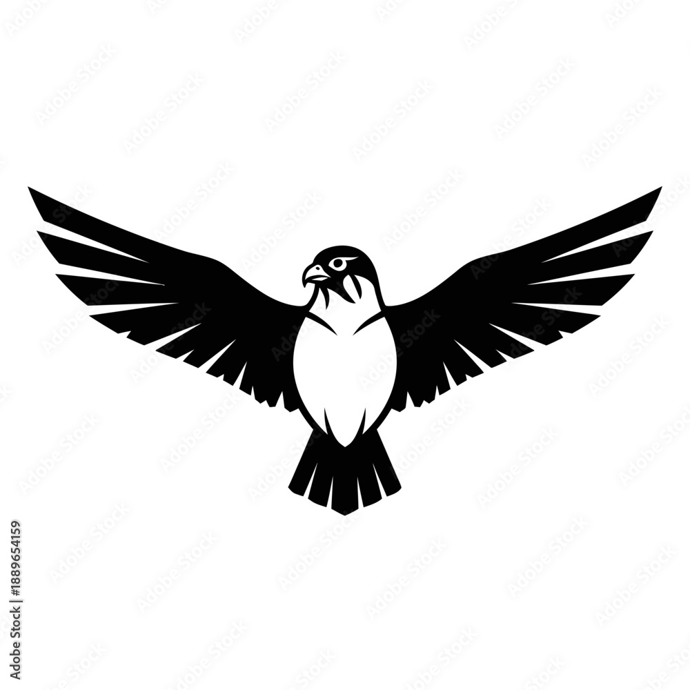 Obraz premium Black and White Silhouette of a Falcon with Wings Spread Wide