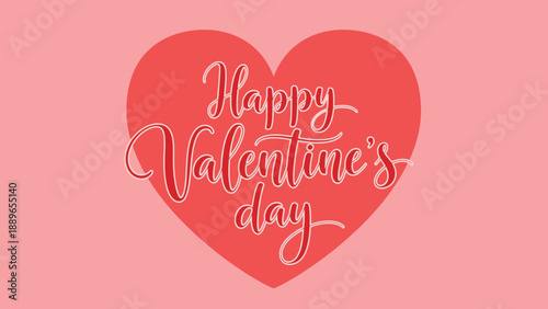 Red Heart with Happy Valentines Day Calligraphy on Pink Background lettering