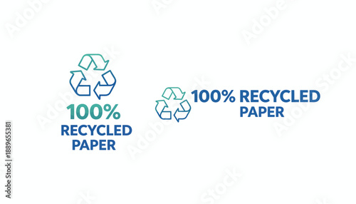 Recycled paper logo with 100 percent eco friendly icons and text