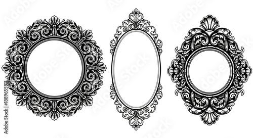 Three ornate picture frames with floral designs are placed side by side on a white background for sdkh reference