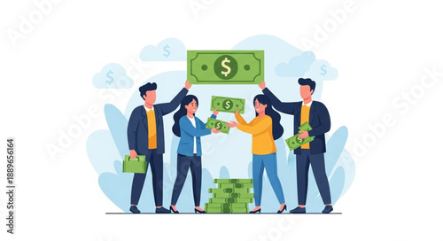 People Holding Money Bills Together Concept.