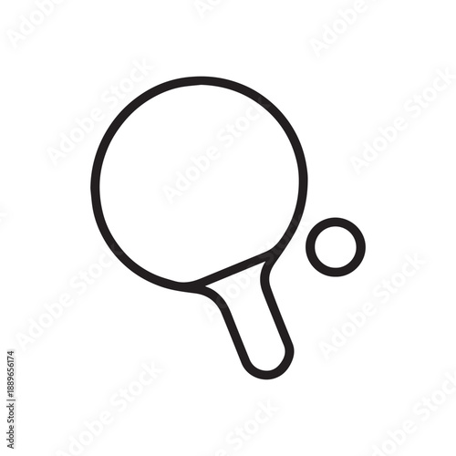 Table Tennis Paddle and Ball Line Icon On White background 