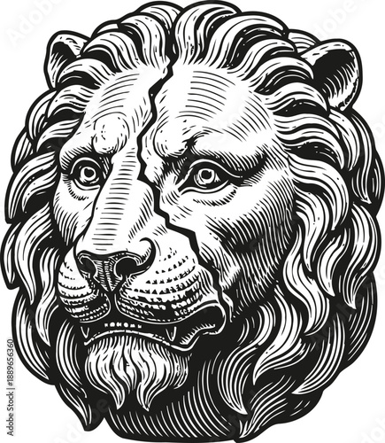 detailed lion head illustration majestic wild animal portrait with flowing mane and intense gaze