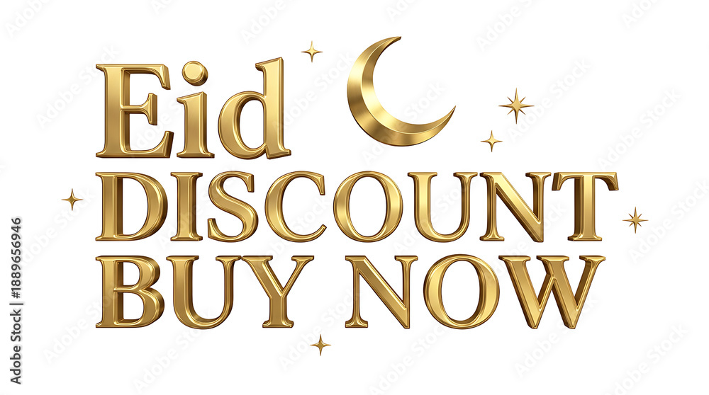 Obraz premium Golden Eid Discount Buy Now Text with Crescent Moon and Stars.