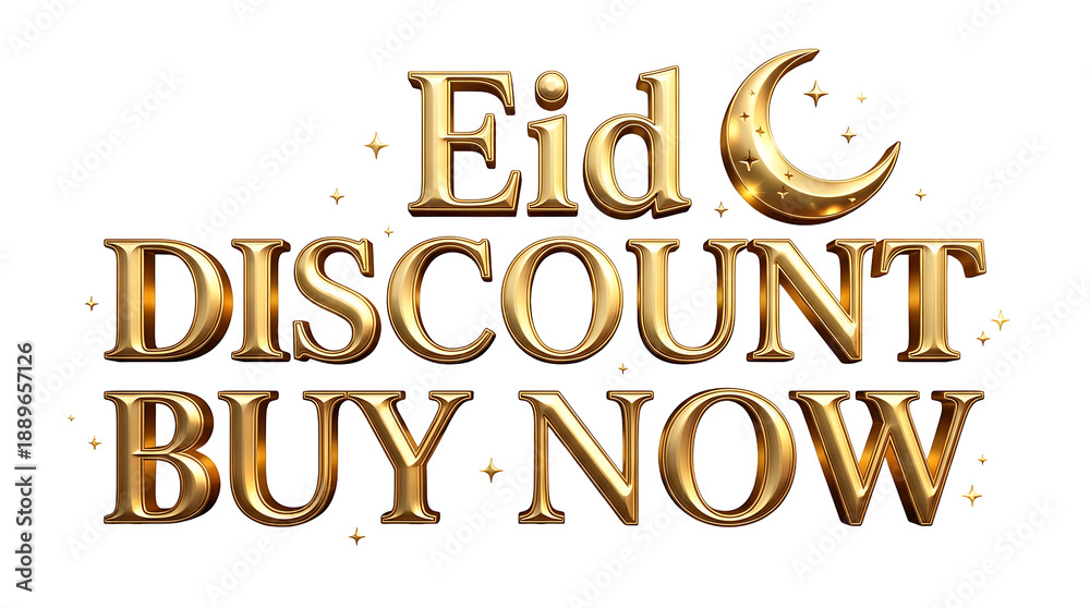 Obraz premium Golden Eid Discount Buy Now Text with Crescent Moon.