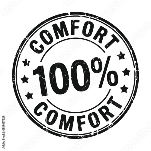 A circular stamp proclaiming one hundred percent comfort in bold lettering