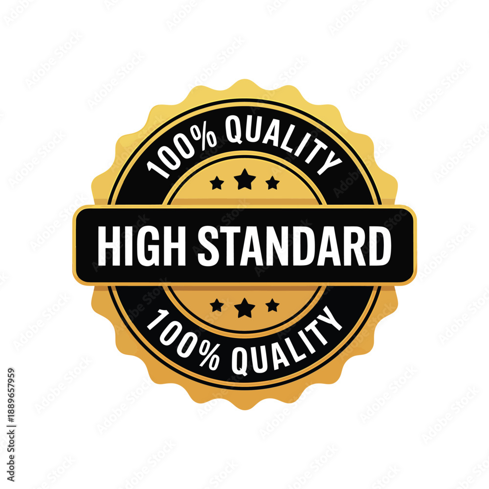 Fototapeta premium A golden badge proclaiming one hundred percent quality and high standard