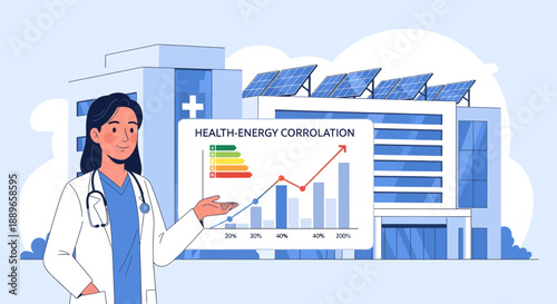 Female Doctor Explaining Health Energy Correlation in Hospital Setting.