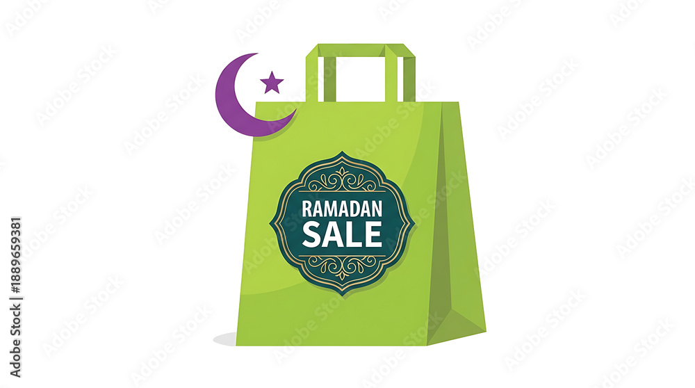 Obraz premium Ramadan Sale Shopping Bag with Crescent Moon and Star.