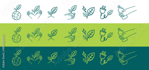 Hand-Drawn Eco-Friendly and Sustainable Living Icon Collection