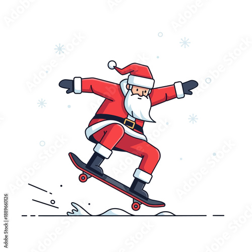 Santa Claus skateboarding winter snow holiday fun cartoon character