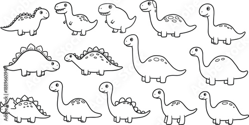 Cute dinosaur clipart collection – cartoon prehistoric animals for kids, coloring book pages, stickers, dino party or baby designs