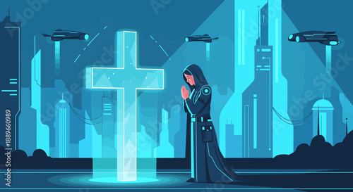 Woman Praying in Dark Clothing.