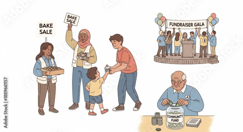 People participating in a fundraising bake sale event.