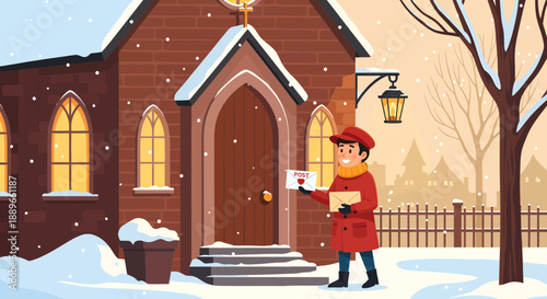 Man delivering mail in winter.