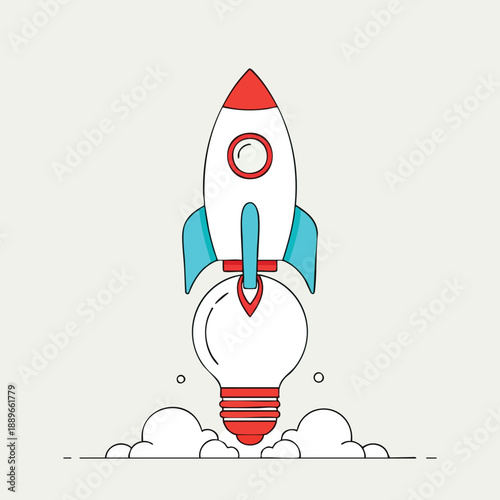 Igniting new possibilities A creative lightbulb rocket soaring into the sky, symbolizing the launch of brilliant ideas, innovation, and successful business ventures