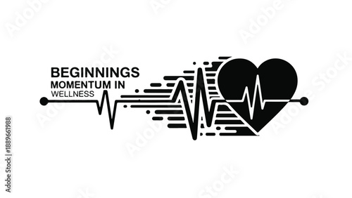 Heartbeat lifeline with abstract waves symbolizing wellness and health journey